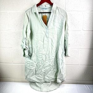 Francesca’s Dina Be Chambray Mint Roll Tab Sleeve Tunic Dress Women’s Sz L